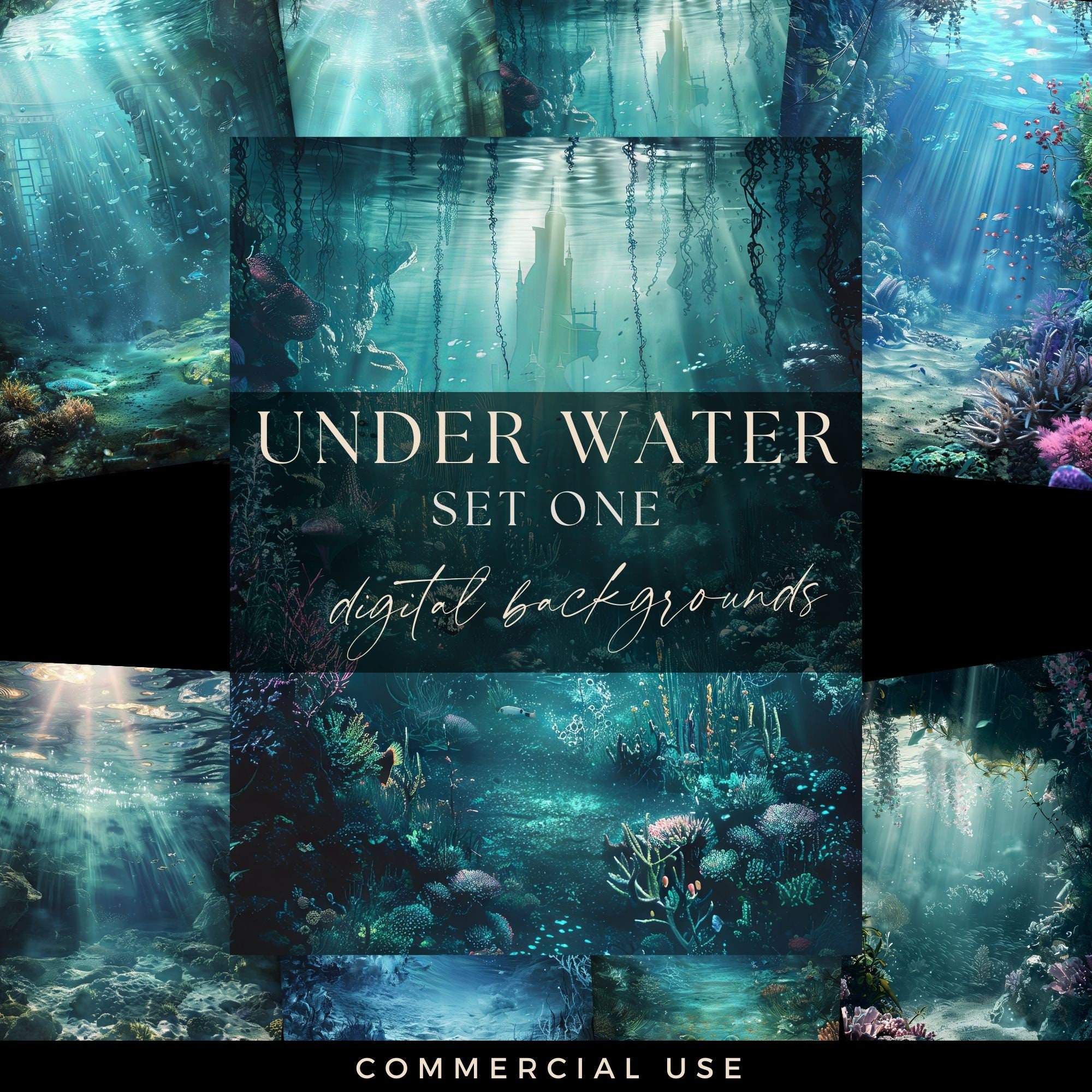 Ocean Theme Background, Under Sea Digital Backdrop, Underwater Overlay, Undersea Fantasy Illustrations, Mermaid Junk Journal, Sea Life Scene
