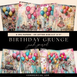 Geburtstag Junk Journal, Vintage Rosa Ballon Seiten, Digitaler DOWNLOAD, Party Ephemera, Grunge Scrapbook Papier, Geburtstagskind Feier