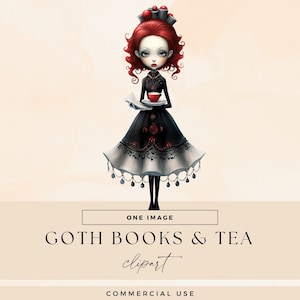 Gothic Book and Tea Clipart, Transparent PNGs, Goth Librarian, Book Club Illustrations, Dark Academia Junk Journal Graphics, Vintage Library