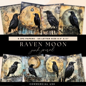 Black Raven Junk Journal, Vintage Crow Pages, Digital DOWNLOAD, Book of Shadows Ephemera, Full Moon Scrapbooking Paper, Blackbird Journal