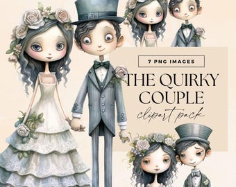 The Quirky Couple Clipart, DIGITAL DOWNLOAD, Wedding Day, Bride and Groom PNG, Bridal Clip Art, Marriage Graphics, Invitation Illustrations