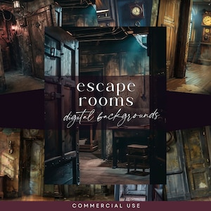 Grunge Escape Room Digital Backdrop, versteckte Türszene, Sammelalbum, dunkle Räume Junk Journal, Einladung Hintergrund, verschlossene Raum-Fotografie