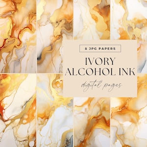 Ivory Digital Alcohol Ink Digital Pages, Clipart Textures, Colourful Background & Patterns, Gold Marble, Watercolours, CU, Scrapbook