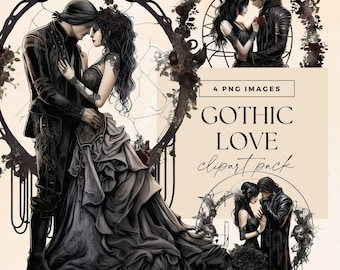 Dark Romance Wedding Clipart Pack, Transparent PNGs, Junk Journal Whimsy, Gothic Wedding Anniversary, Goth Marriage Clip Art, Romance Card