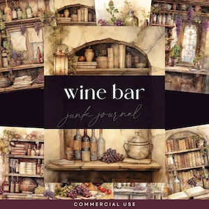 Wine Bar Junk Journal Papers, Digital DOWNLOAD, Vintage Wine Tasting Journal, Vinyard Scrapbooking  Pages, Kitchen Bar Shelves Background