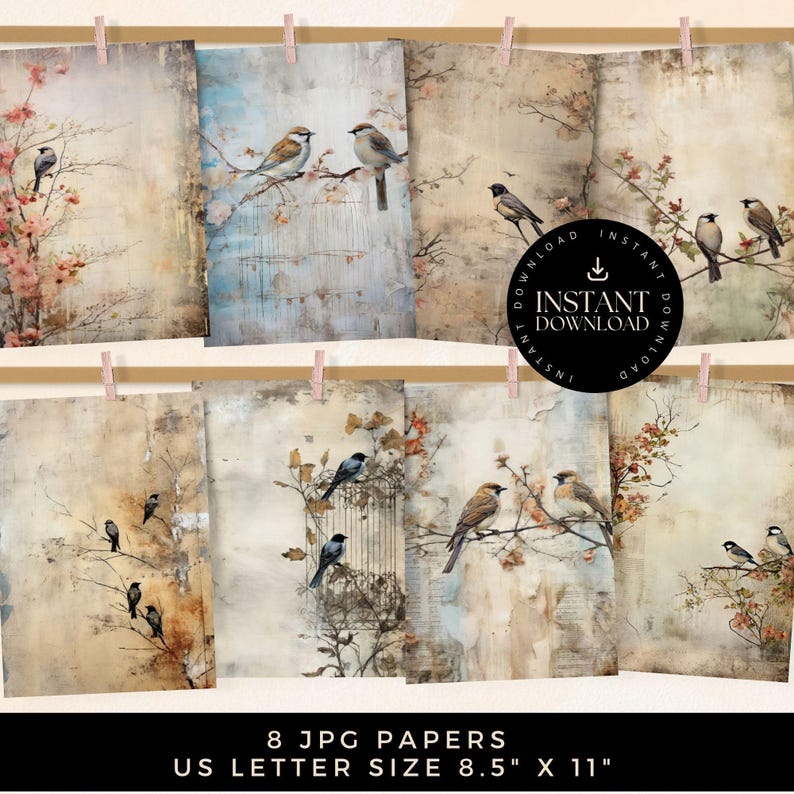 Bird Junk Journal Kit Printable, Garden Scrapbooking Paper, Digital ...