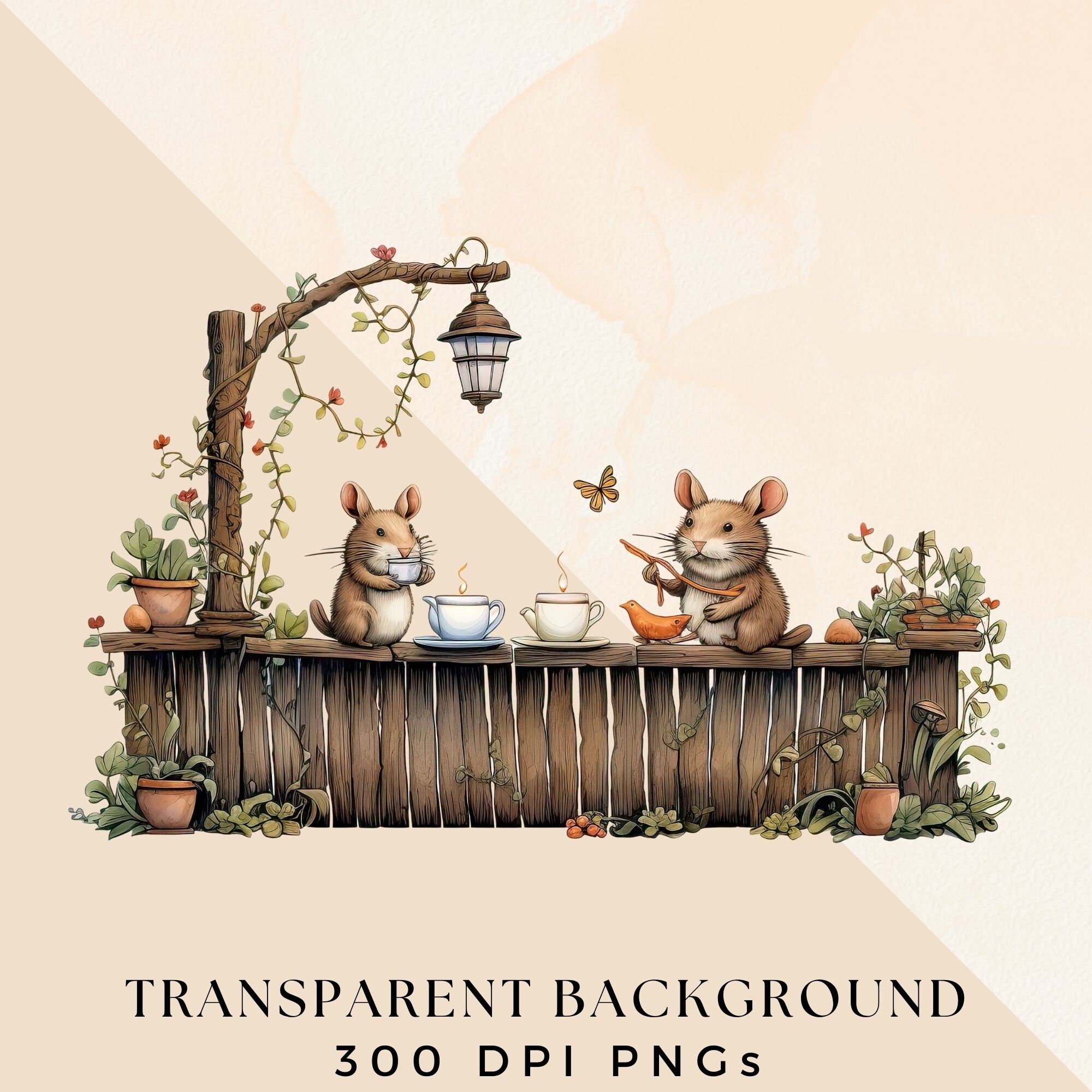 Animal Tea Party Clipart Bundle, Transparent PNG, Quirky Mice Art ...