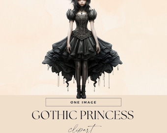 Gothic Princess Clipart, Transparent PNGs, Dark Fantasy Clip Art, Fairytale Illustrations, Vampire Graphics, Halloween Junk Journal, Black