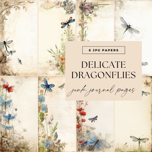 Delicate Dragonflies Junk Journal Papers, DIGTIAL DOWNLOAD, Fairy Garden Scrapbooking Pages, Vintage Ephemera, Printable Garden Backdrop