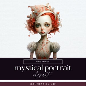 Clipart de menina caprichosa, PNG transparente, clipart de retrato místico, gráficos de diário de lixo de boneca de papel, coisas efêmeras de boneca de fantasia, rosto bonito