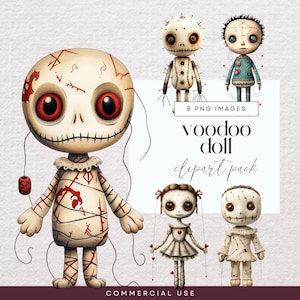 Imágenes prediseñadas de muñeco vudú, PNG transparente, paquete de imágenes prediseñadas de Halloween, diario basura de personajes espeluznantes, efímera aterradora, lindas ilustraciones espeluznantes
