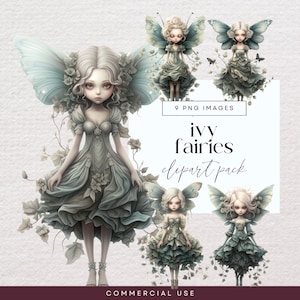 Ivy Fairy Girl Clipart, Transparent PNG, Garden Invite Illustration, Mystical Junk Journal Graphic, Magical Elf, Woodland Creature Clip Art