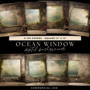 Ozean-Thema Backdrop, Fensterhintergrund Küstenfoto-Overlay, Digital Studio Textur, Virtueller Raum Landschaft, Meerlandschaft, Junk Journal