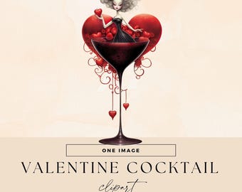 Valentines Cocktail Girl Clipart, Transparent PNG, Watercolour Drink Clip Art, Retro Red Alcohol Drink Illustration, Bar Menu Graphics