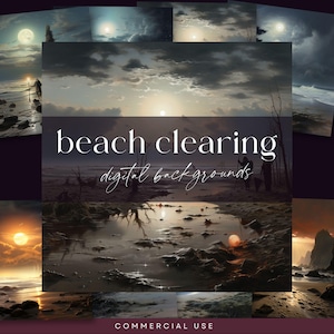 Beach Clearing Digital Backdrop, Nature Scene Background, Artist Illustrative Ocean Overlay, Night Sky Junk Journal, Scenery Scrapbooking