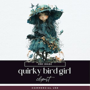 Imágenes prediseñadas de niña pájaro peculiar, PNG transparente, ilustración de invitación de muñeca de jardín, gráfico de diario basura de cuervo místico, imágenes prediseñadas de criatura del bosque