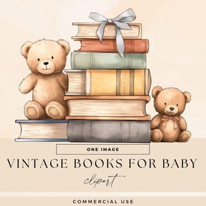 Zestaw clipartów z misiem na baby shower, stos książek, pastelowe grafiki zaproszeń, ilustracje zaproszeń na czytanie, stos książek w bibliotece