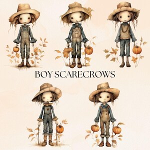 Clipart Scarecrow Boys, transparante PNG, Fall Field Dolls-illustraties, aquarel herfstillustraties, Thanksgiving Junk Journal-afbeeldingen afbeelding 2
