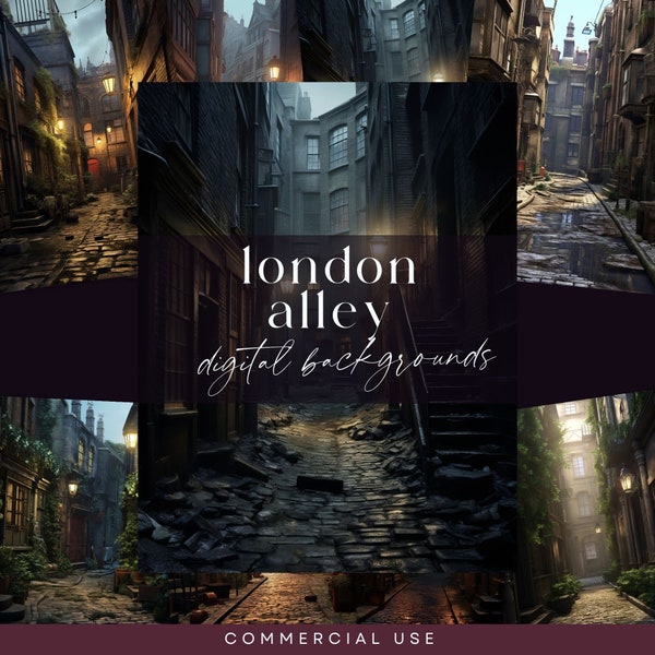 Alley Digital Backdrop, London Street Scene, Brick Roads Background, City Junk Journal Papers, Travel Pages, Photoshop Overlay, Old Building