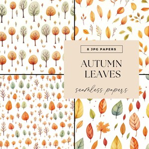 Patrón sin costuras de hojas de otoño, descarga JPG, papeles para álbumes de recortes de otoño, páginas digitales de hojas de otoño, estaciones de diario basura, fondos naturales