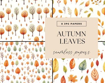 Autumn Leaves Seamless Pattern, JPG DOWNLOAD, Fall Scrapbook Papers, Fall Leaf Digital Pages, Junk Journal Seasons, Nature Backgrounds