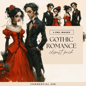 Gothic Valentinstag Cliparts, viktorianische Dark Romance Clip Art PNGs, Valentinstag Elemente, Hochzeit Junk Journal Illustration, Vampir Grafiken