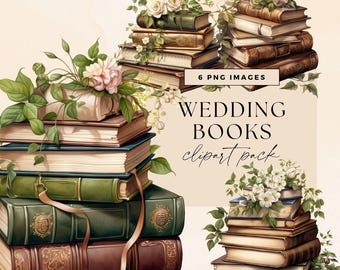 Book Pile Clipart, Wedding Shower Invite Clip Art, Botanical Reading Clip Art, Next Chapter Illustration, Flower Graphics, Floral Book Stack