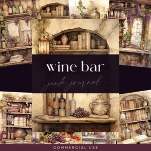 Wine Bar Junk Journal Papers, Digital DOWNLOAD, Vintage Wine Tasting Journal, Vinyard Scrapbooking  Pages, Kitchen Bar Shelves Background