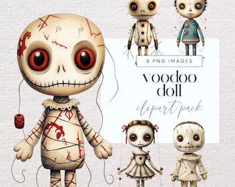 Voodoo Doll Clipart, Transparent PNG, Halloween Clip Art Pack, Spooky Character Junk Journal, Scary Ephemera, Cute Creepy Illustrations