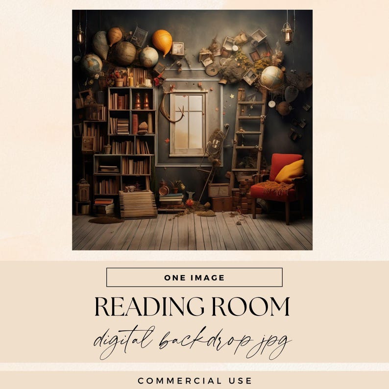 Reading Room Backdrop Digital, INSTANT DOWNLOAD, Whimsical Quirky Books ...
