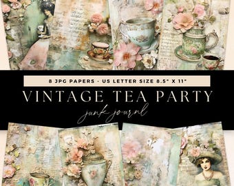 Tea Party Junk Journal, Vintage Tea Cup Pages, Digital DOWNLOAD, Music Flowers Scrapbooking Paper,  Pastel Ephemera, Shabby Chic Mixed Media