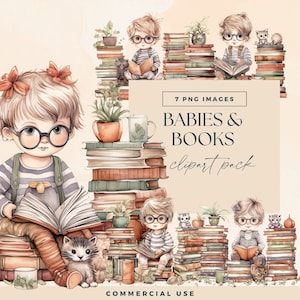 Bücher und Baby Clipart-Pack, Kind lesen Clip Art, Bücherwurm Grafiken, Babys Bibliothek Babyparty einladen Illustration, Stapel Bücher