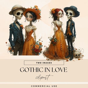 Gothic Valentinstag Cliparts, viktorianische Spooky Clip Art PNGs, Valentinstag Elemente, Hochzeit Junk Journal Illustration, Skelett Grafiken