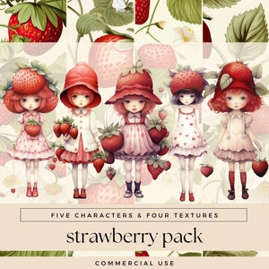 Pack aquarelle de cliparts fraises, arrière-plans texture baies, illustrations d'invitations, poupée en papier transparent, graphiques de journal indésirable de fruits
