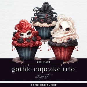 Gothic Cupcake Clipart, transparente PNG, Gruselige Geburtstagseinladung Clip Art, Halloween Illustration, Bäckerei-Menü Grafik, gruselige süße Kuchen