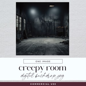 Gruselige Raum-Digital-Szene, gruselige dunkle Keller Kulisse, Sammelalbum, Halloween Junk Journal, Einladung Hintergrund, Spukraum Fotografie