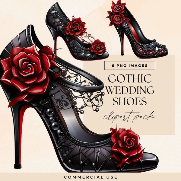 Wedding Shoe Clipart, Transparent PNGs, Red Gothic Bridal Clip Art, High Heels PNG, Alternative Wedding Shoes, Bride Fashion, Commercial Use