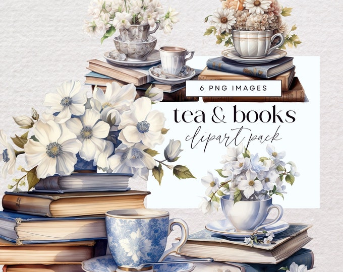 Cottagecore Bookish Clipart Set, Cozy Garden Tea Books PNG, Cute ...