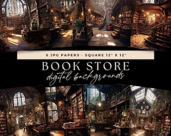Digital Books Background Backdrop, Bookshop Background, Library Junk Journal, Photo Illustrative Overlay,  Book Store Scrapbooking Pages