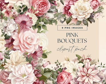 Bloemen clipart modern bruidsboeket, blush roze rozen witte bloem illustraties, huwelijksuitnodiging png, aquarel babyshower illustraties