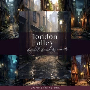 Street Digital Backdrop, London Alley Scene, Brick Roads Background, City Junk Journal Papers, Travel Pages, Photoshop Overlay, Old Building