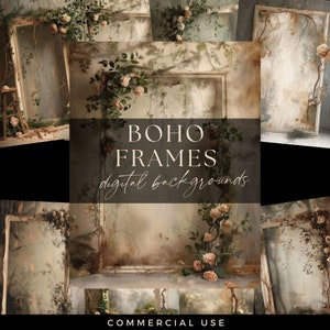 Digitaler Boho rustikaler Hintergrund, Fachwerkrahmen-Hintergrund, Blumen-Junk-Journal, Fotokünstler-Illustratives Overlay, Blumen-Scrapbooking-Seiten