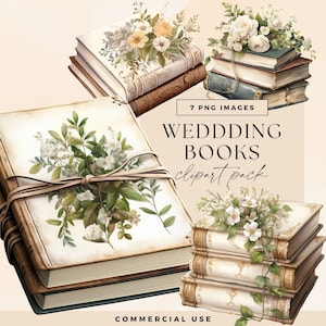 Volgend hoofdstuk bruiloft uitnodiging clipartpakket, botanische boeken illustraties, lezing uitnodiging illustratie, bloemafbeeldingen, bloemenboekstapel
