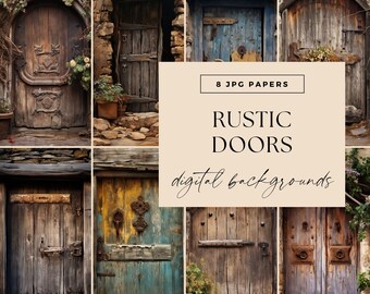 Rustic Vintage Doors Digital Papers, INSTANT DOWNLOAD, Letter Size Grunge, Vintage Old Painted House, Front Door Clipart, Farm Door Scene