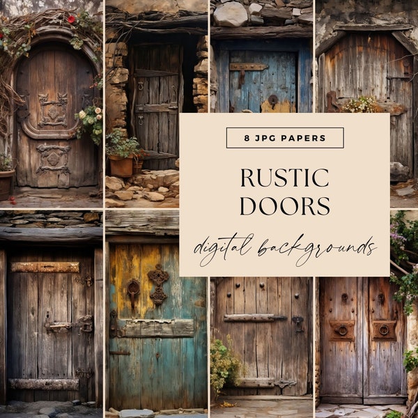 Rustic Vintage Doors Digital Papers, INSTANT DOWNLOAD, Letter Size Grunge, Vintage Old Painted House, Front Door Clipart, Farm Door Scene
