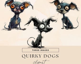 Quirky Dog Clipart Bundle, Transparent PNG, Cute Puppy Clip Art, Whimsical Animal Junk Journal, Grungy Dogs Illustrations, Pet Party Invite