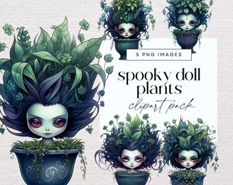 Goth Girl Halloween Plants Clipart, Transparent PNG, Gothic Party Invitations, Spooky Garden Illustrations, Cactus Graphics, Creepy Ephemera