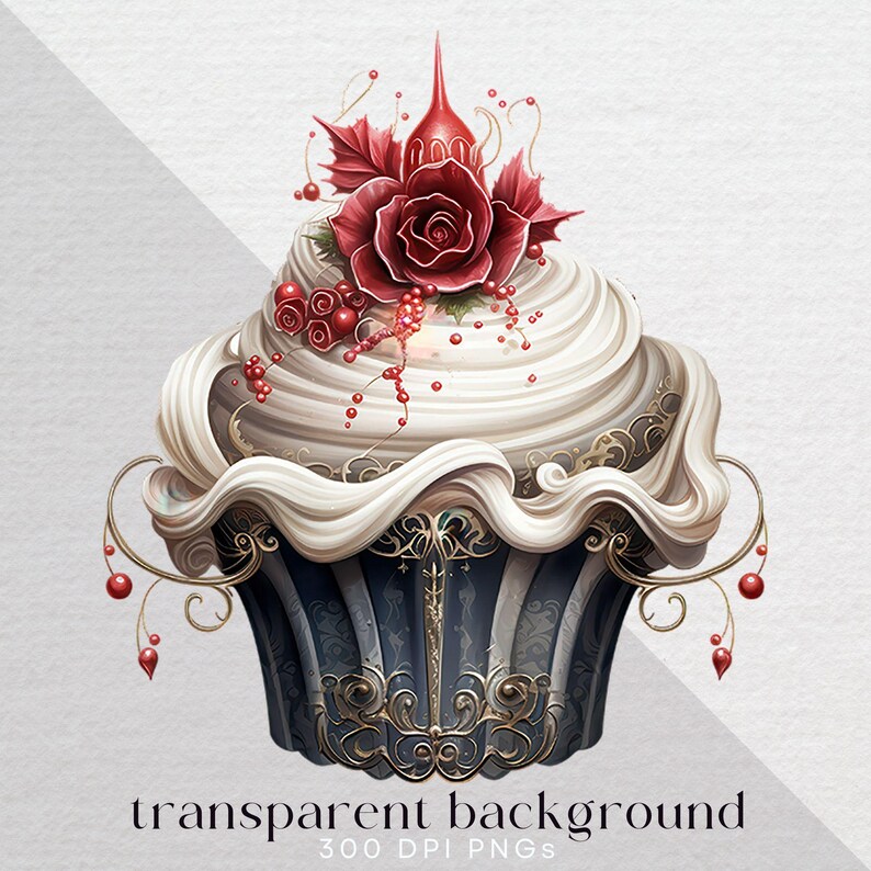 Gothic Christmas Tree Cupcake Clipart, Goth Holiday Party Invitation