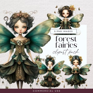 Magic Forest Fairy Clipart, Fantasy Creature Clip Art, Fairytale Junk Journal Graphics, Fairytale Illustration, Cute Sweet Fairies Ephemera