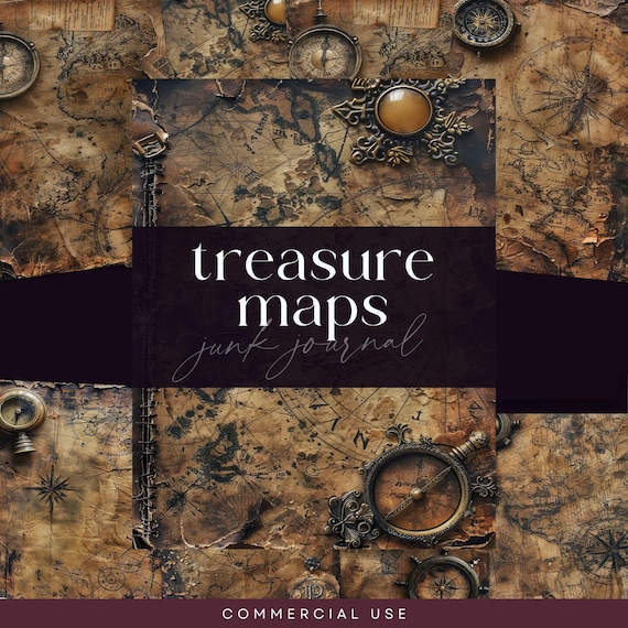 Printable Maps For Junk Journals, Vintage Explorer Scrapbooking Papers, Digital DOWNLOAD, Pirates Travel Pages, Treasure Map Papers